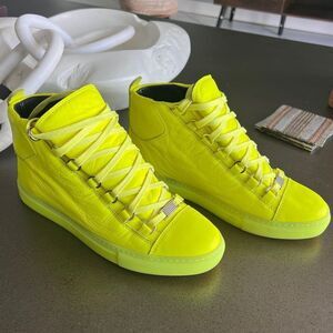 BALENCIAGA Iconic Arena Leather Woman High Top Sneaker Neon Color Size 38.